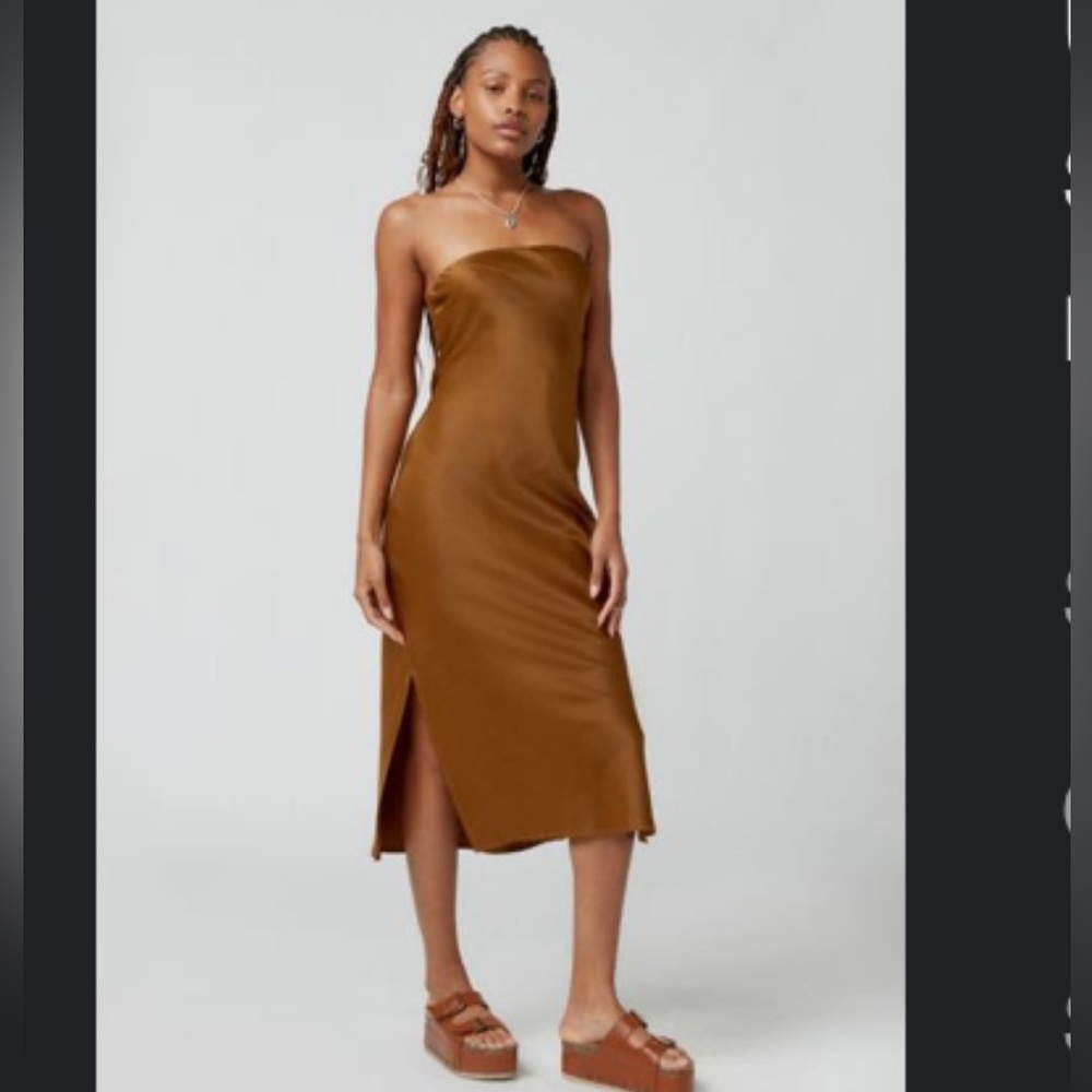 Urban Outfitters Rina Satin Strapless Midi Dress